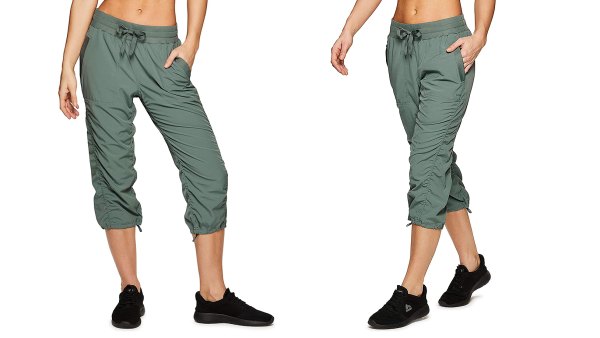 RBX Active Lightweight Stretch Woven Body-Skimming Drawstring Capri Pant