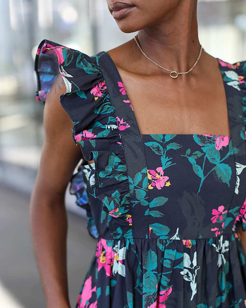 The Drop Women's Black Floral Print Ruffle Shoulder Maxi Dress by @signedblake