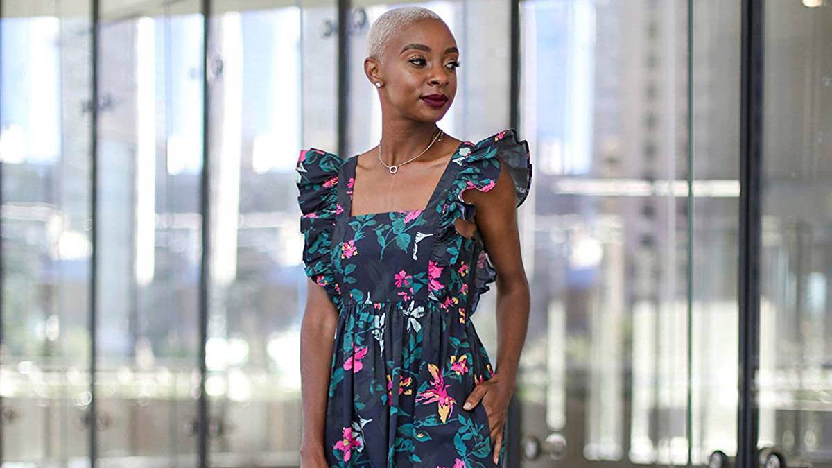 The Drop Women's Black Floral Print Ruffle Shoulder Maxi Dress by @signedblake
