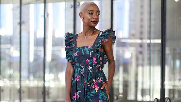 The Drop Women's Black Floral Print Ruffle Shoulder Maxi Dress by @signedblake