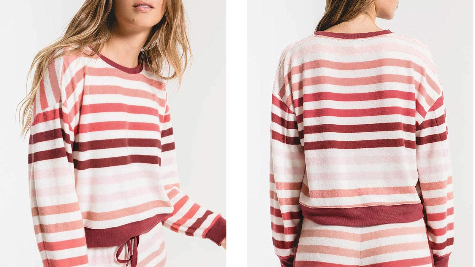 ZESICA Long Sleeve Rainbow Striped Color-Block Pullover Pajama Set