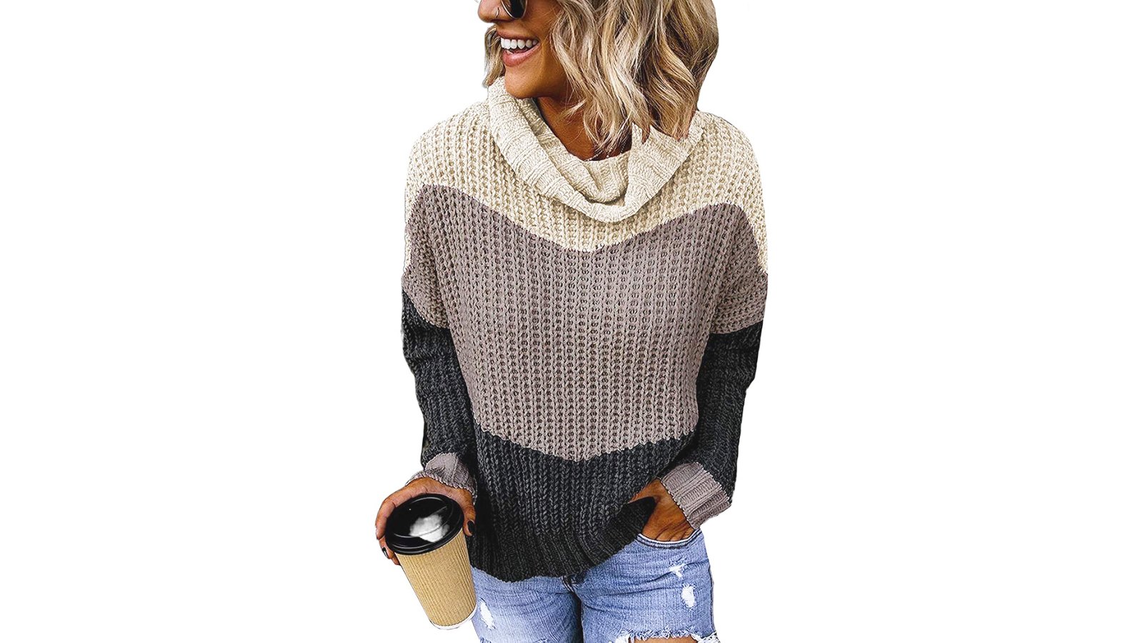 ZKESS Casual Long Sleeve Turtleneck Chunky Knit Pullover Sweater