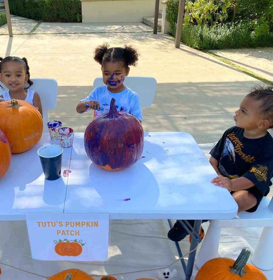 Khloe Kardashian and Tristan Thompson Paint Pumpkins With Daughter True