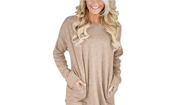 Bingerlily Women's Casual Long Sleeve Tunic Crew Neck Top with Pockets