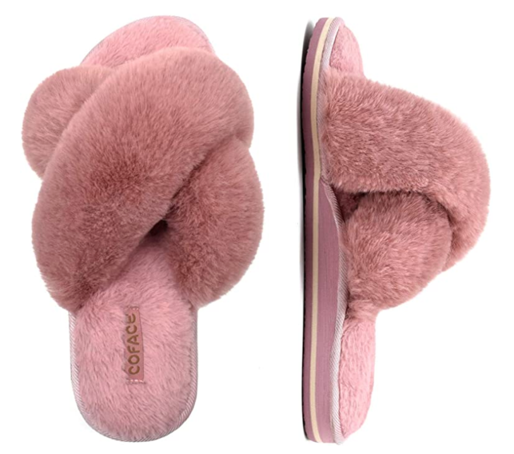 COFACE Women's Fuzzy Slide House Slippers with Arch Support