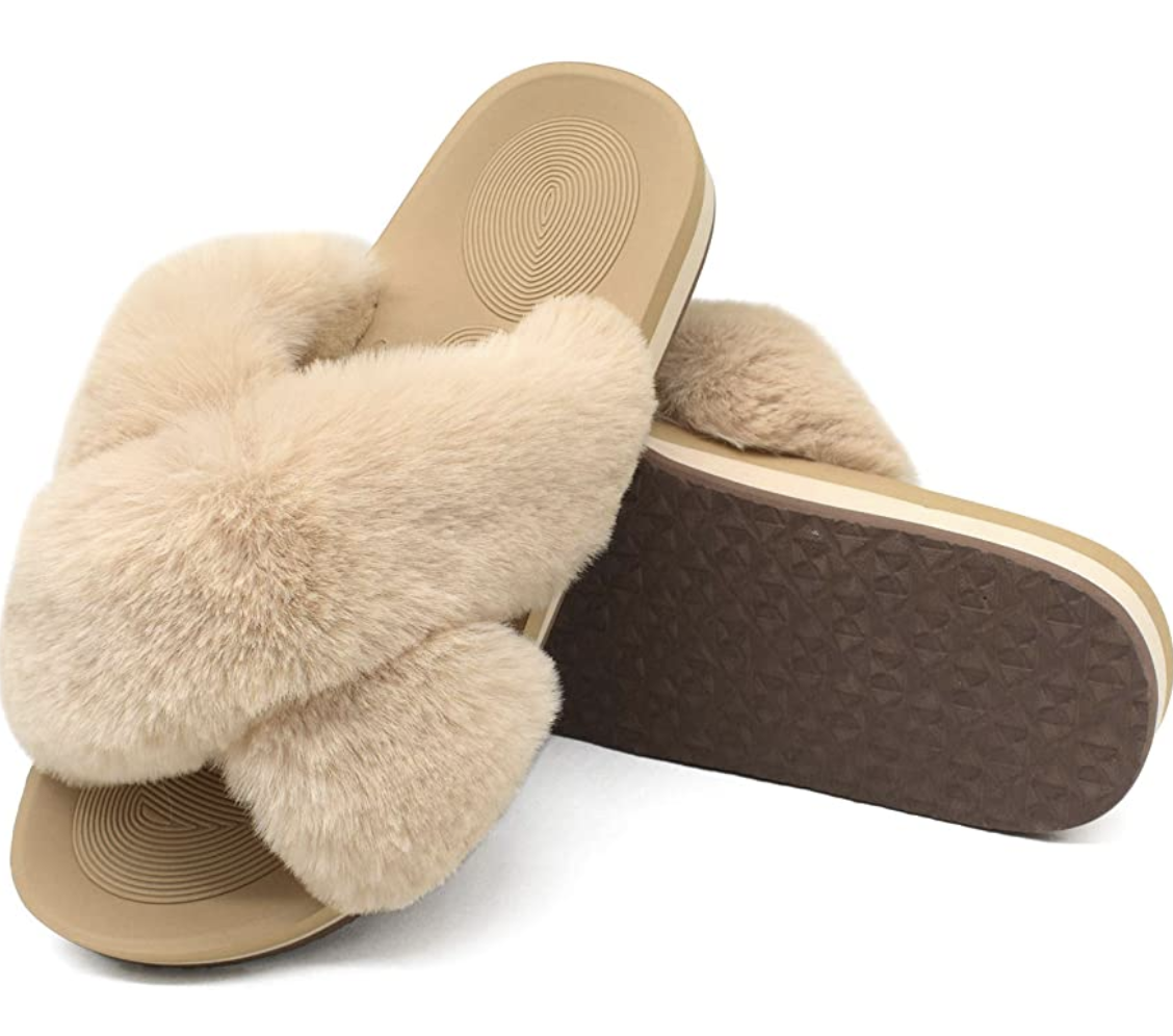 womens fuzzy slipper sandals