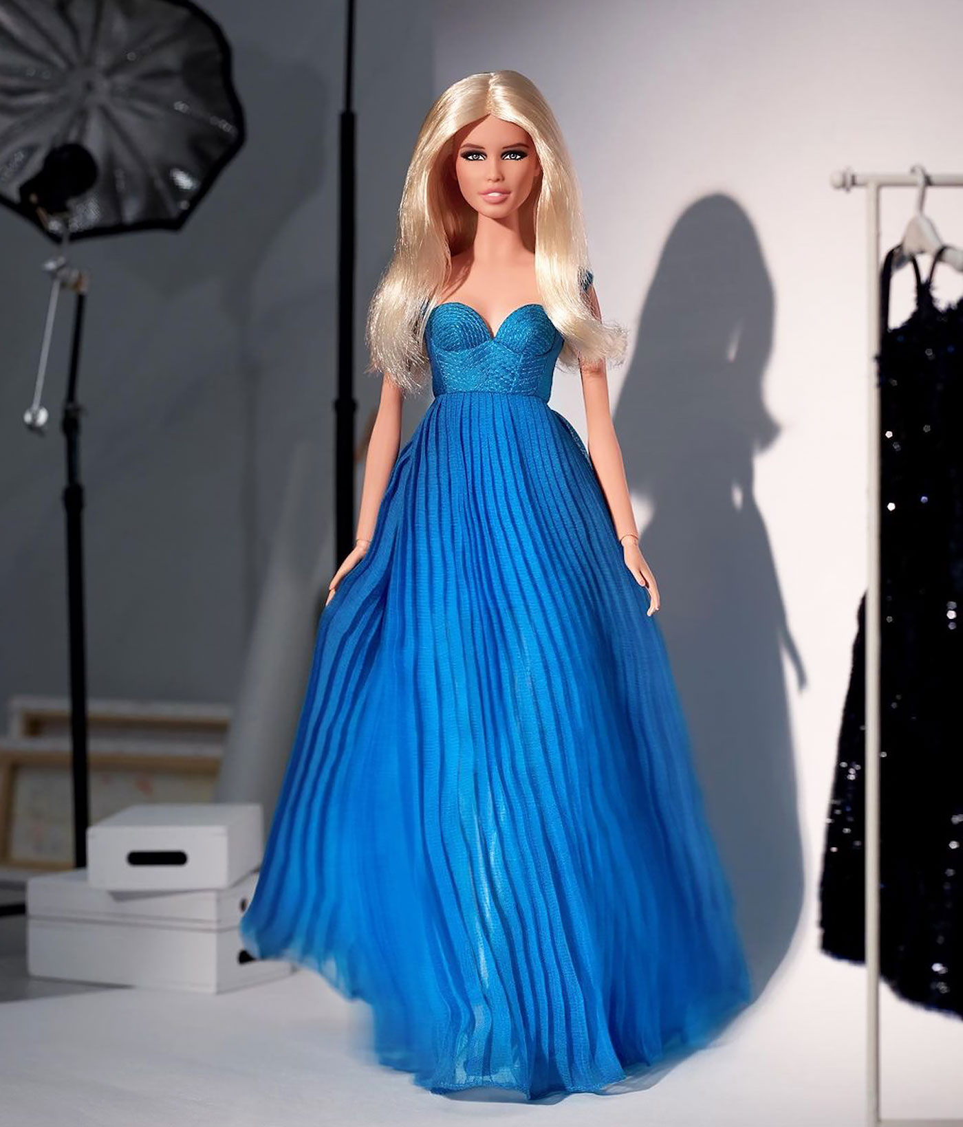 Blue Gown with Gold Stars on the Skirt Made to Fit Barbie Doll 