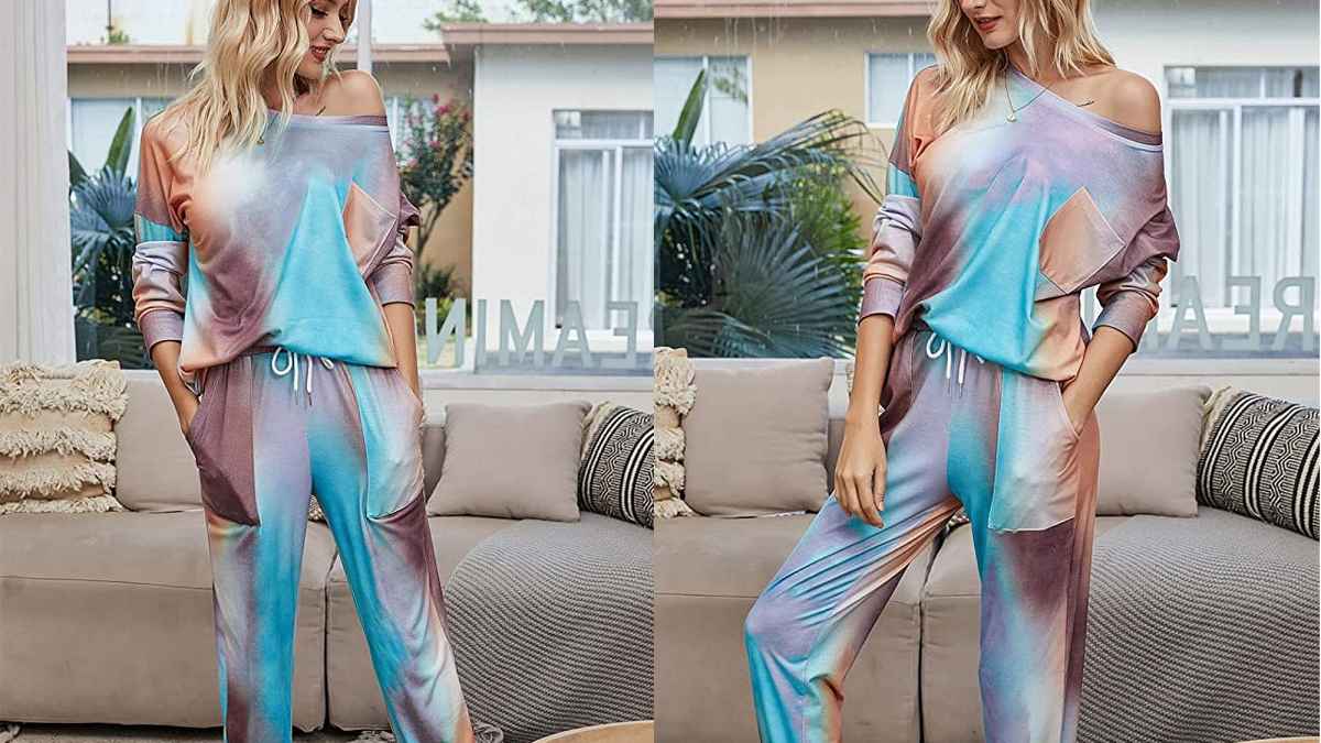 Kaowee Women's 2 Piece Tie Dye Printed Long Top and Pants Pajamas Set