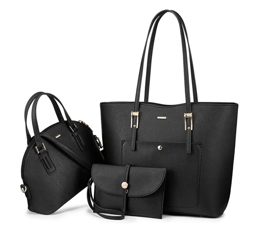Sexy Dance Womens Bags Checkered Tote Shoulder Bag -PU Vegan Leather -Big  Capacity Handbag with Coin Purse including 3 Size Bag 6 in 1 Set 