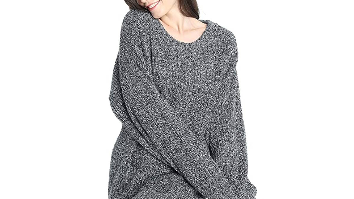 Liny Xin Women's Cashmere Oversized Loose Knitted Crew Neck Sweater
