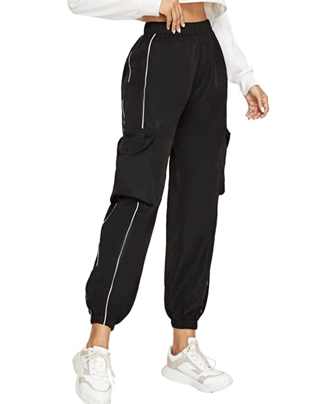 Milumia Womens Casual Elastic High Waist Crop Cargo Jogger Sport Pant with Pocket 