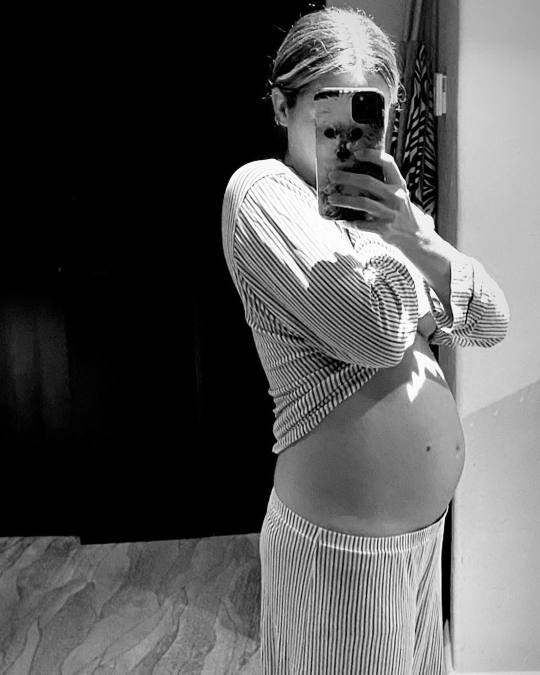 Pregnant Ashley Tisdale Baby Bump Selfie Black and White