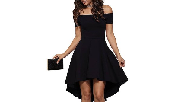 Sarin Mathews Women's Off The Shoulder Short Sleeve High Low Cocktail Skater Dress