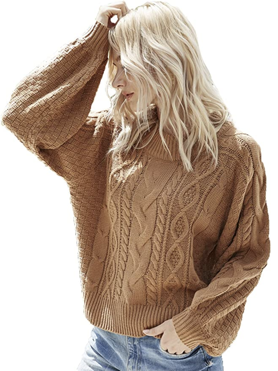Simplee Women's Oversized Cropped Sweater (Brown)