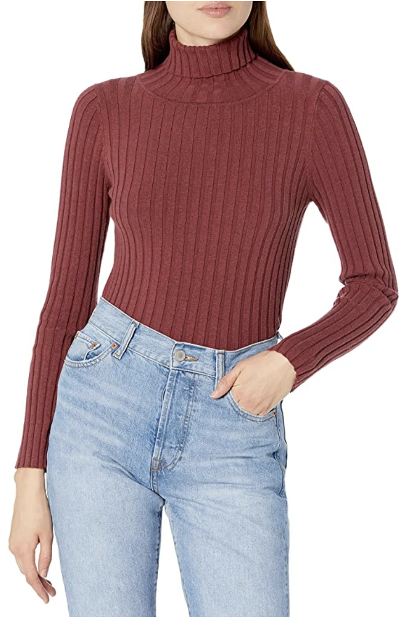 The Drop Women's Amy Fitted Turtleneck Ribbed Sweater (Oxblood)