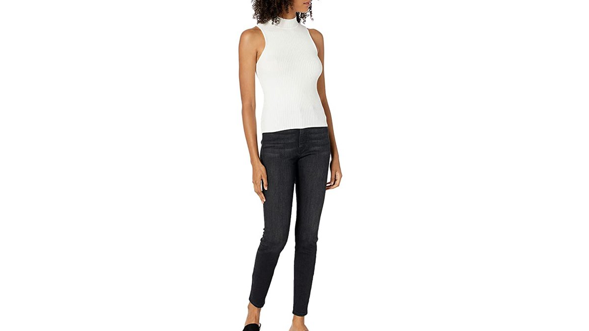The Drop Women's Karolina Sleeveless Mock Neck Rib Sweater