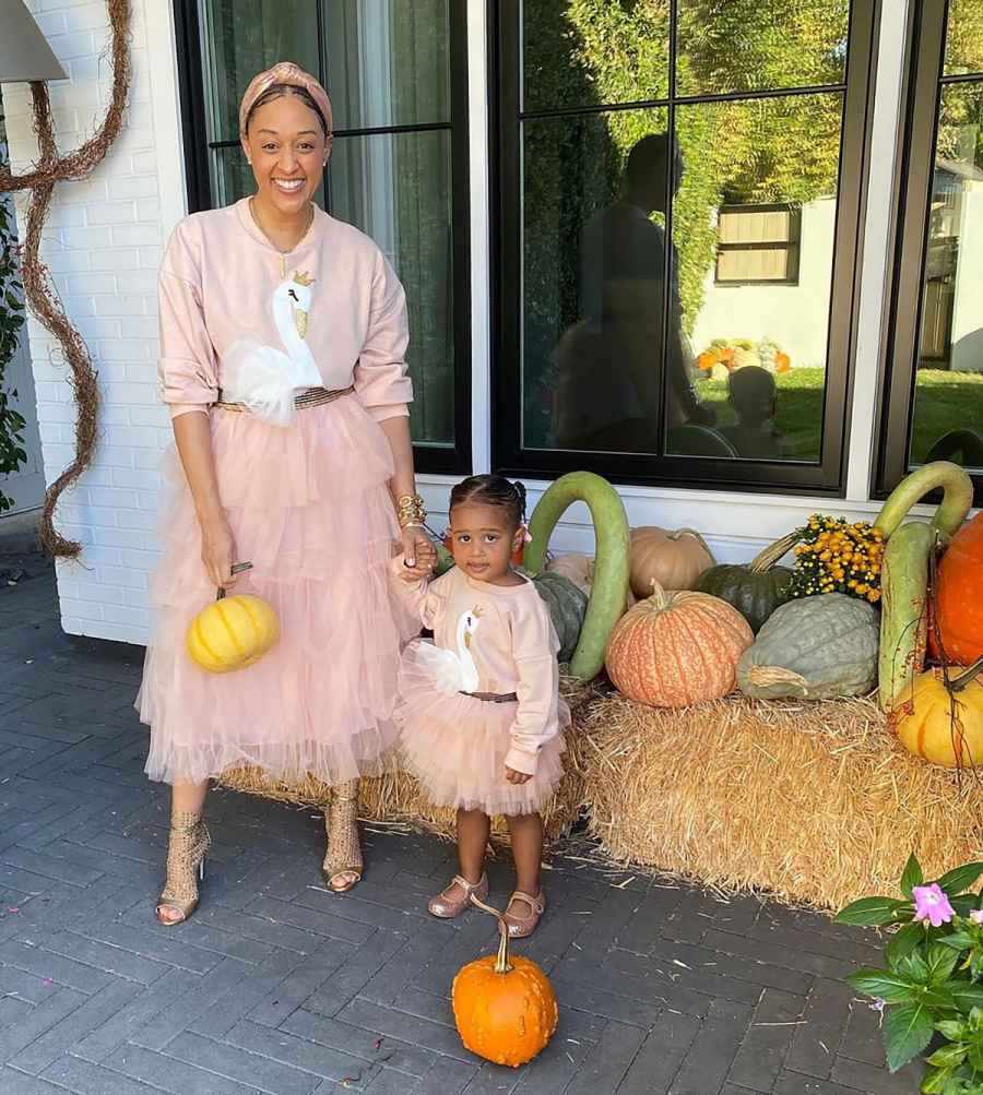 Tia Mowry and Daughter Cairo Twin in a Pretty Skirt-and-Sweater Combo