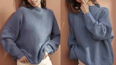 Ugerlov Women's Oversized Batwing Sleeve Mock Neck Sweater