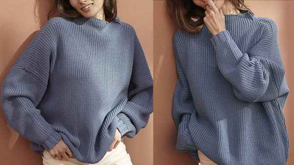 Ugerlov Women's Oversized Batwing Sleeve Mock Neck Sweater