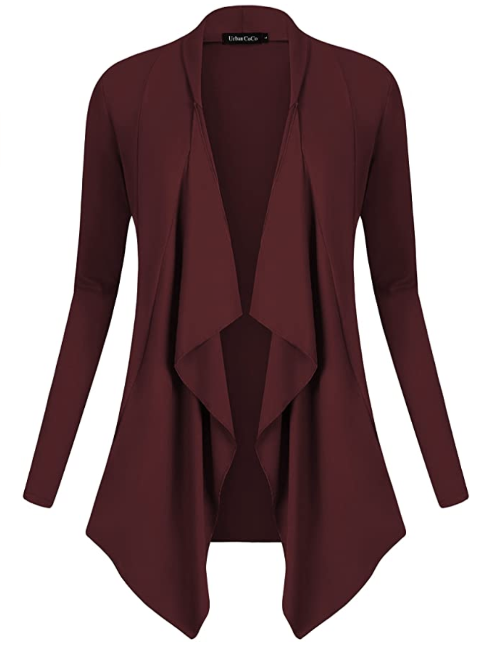 Urban CoCo Women's Drape Front Open Cardigan Long Sleeve Irregular Hem (Windsor Wine)