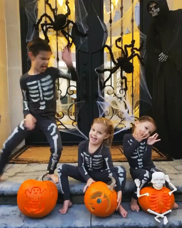 Vanessa Lachey Kids Camden Brooklyn and Phoenix Dressed As Skeletons For Halloween
