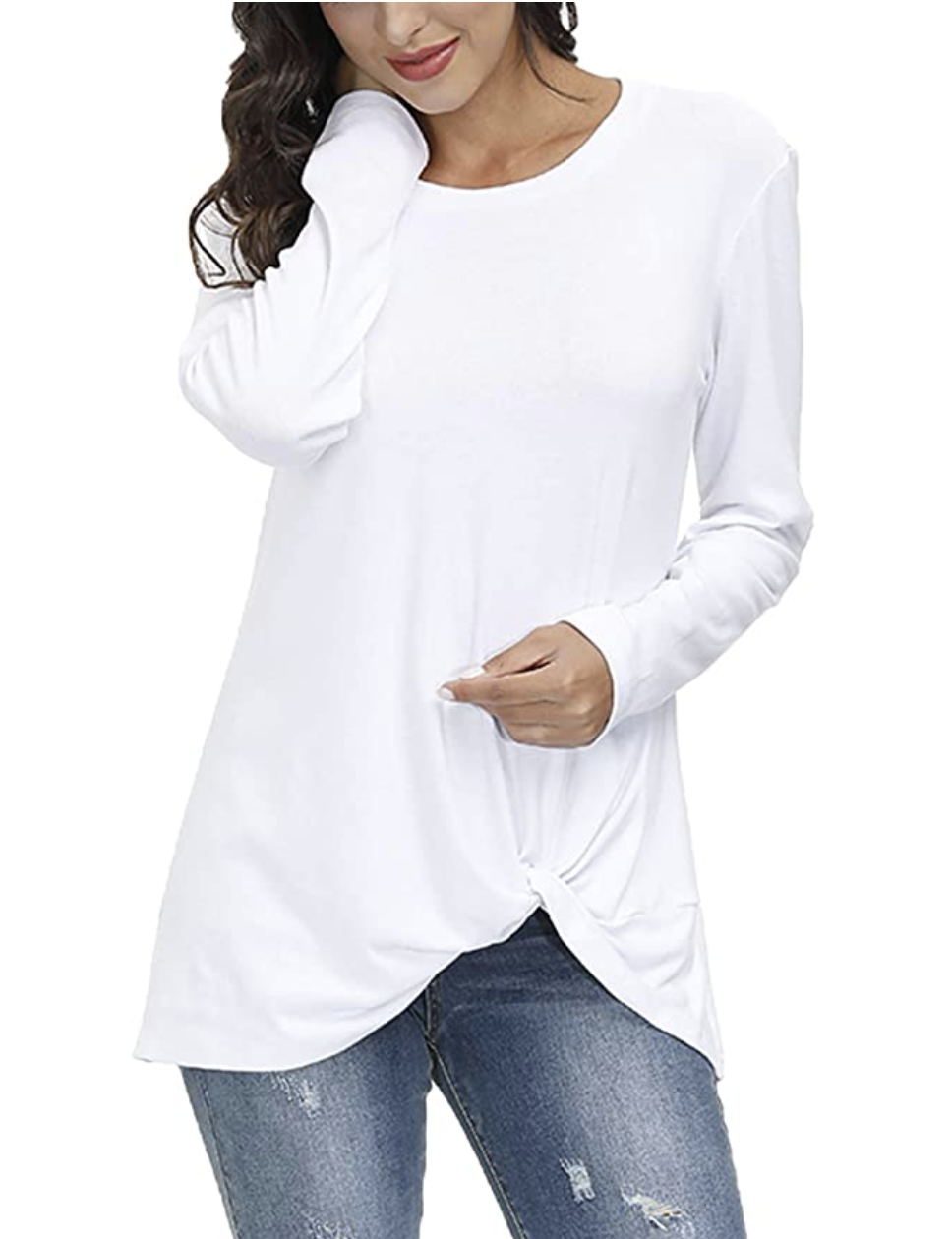 Yidarton Women's Comfy Casual Twist Knot Tunics Top (White)