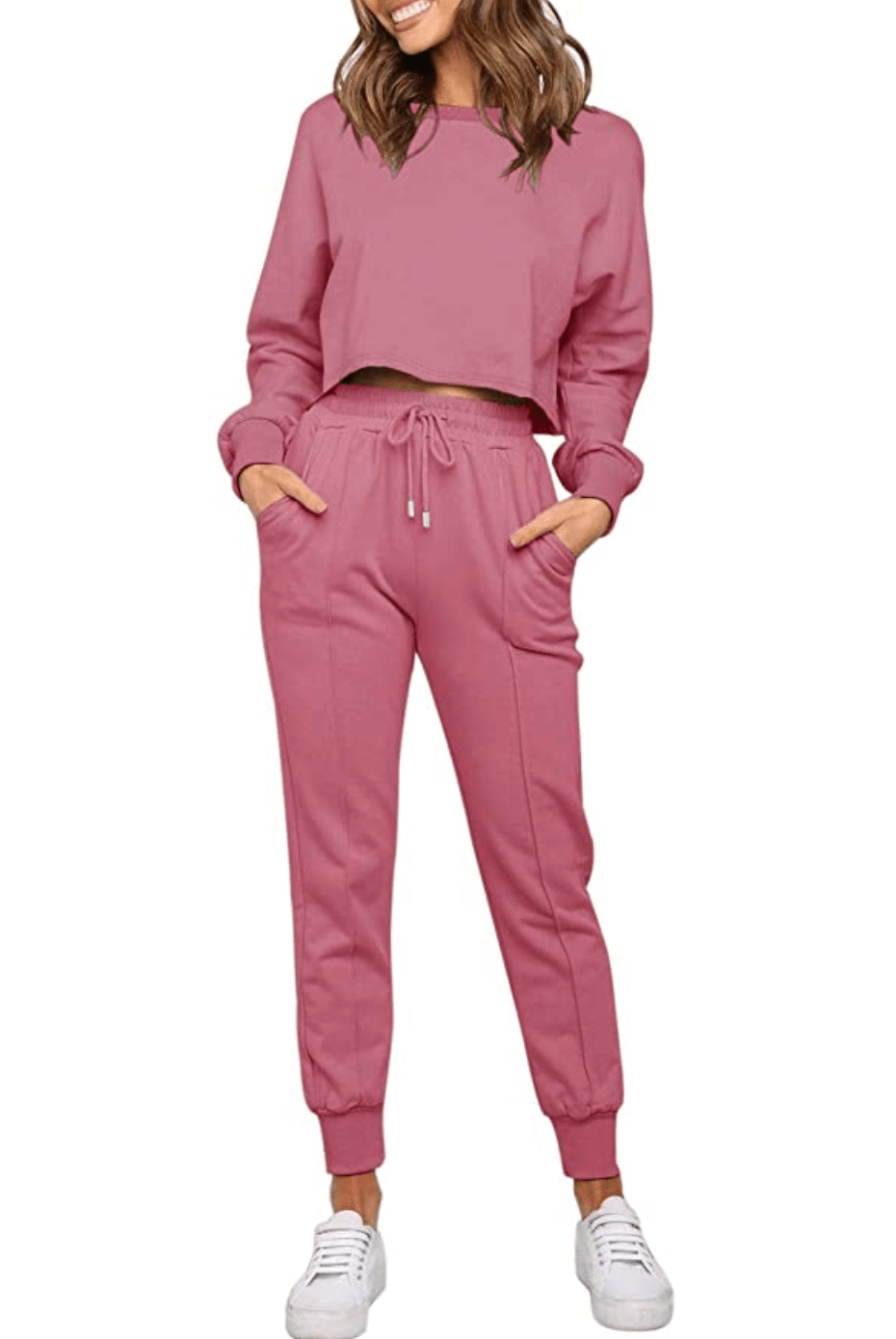 A crop top and wide-leg pants matching set to eliminate all does this top  match with these joggers?–induced headaches.