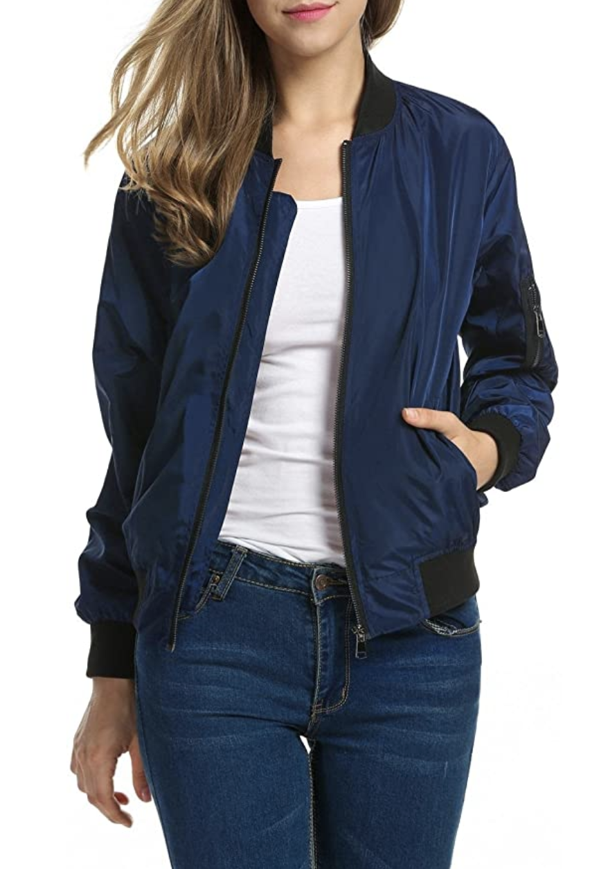 Zeagoo Women's Classic Solid Zip-Up Bomber Jacket