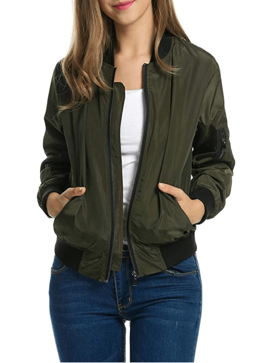 Zeagoo Women's Classic Solid Zip-Up Bomber Jacket