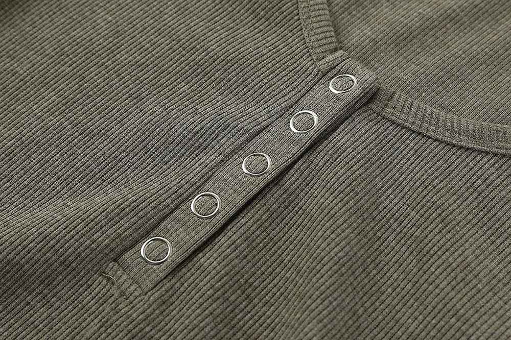 Farktop Scoop Neck Henley Long Sleeve Top