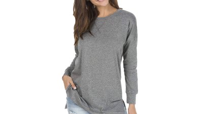 levaca Women's Fall Long Sleeve Side Split Loose Casual Pullover Tunic Top