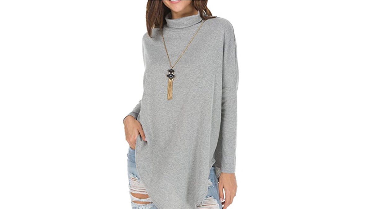 levaca Women's Long Batwing Sleeve Turtleneck Hankerchief Casual Tunic