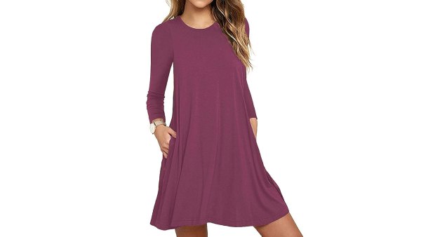 Unbranded* Long-Sleeve Pocket Casual Loose T-Shirt Dress