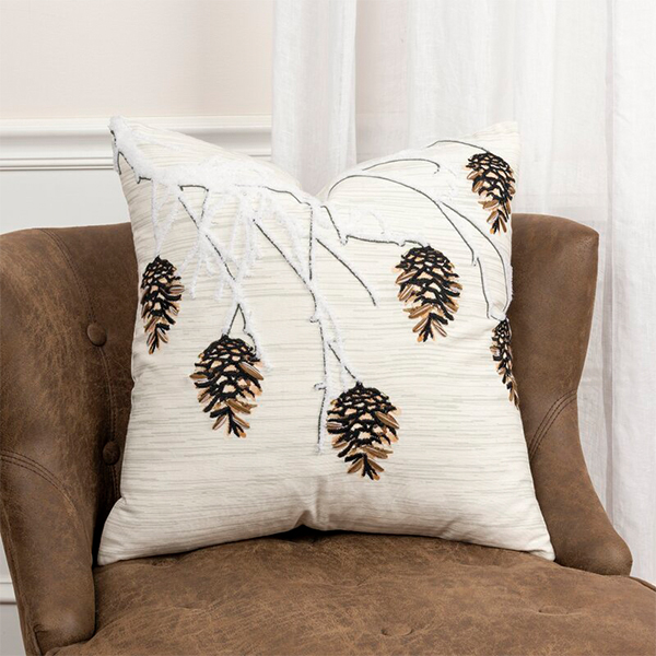 Aldrick Pine Cones on Branch Square Cotton Pillow Cover & Insert