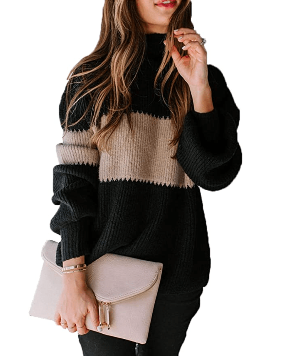 Angashion Women's Oversized Chunky Knit Color Block Sweater