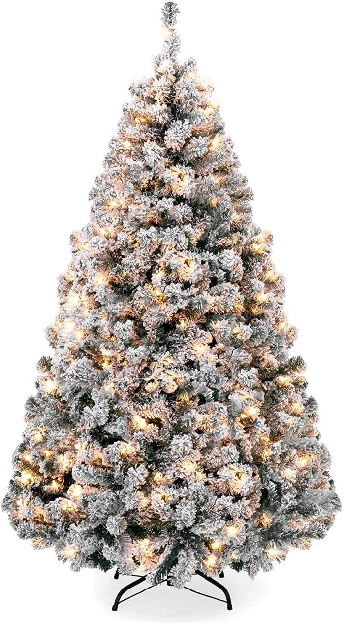 Best Choice Products 6ft Pre-Lit Snow Flocked Artificial Holiday Christmas Pine Tree