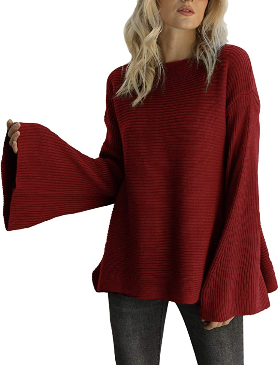 CHERFLY Women's Bell Sleeve Sweater