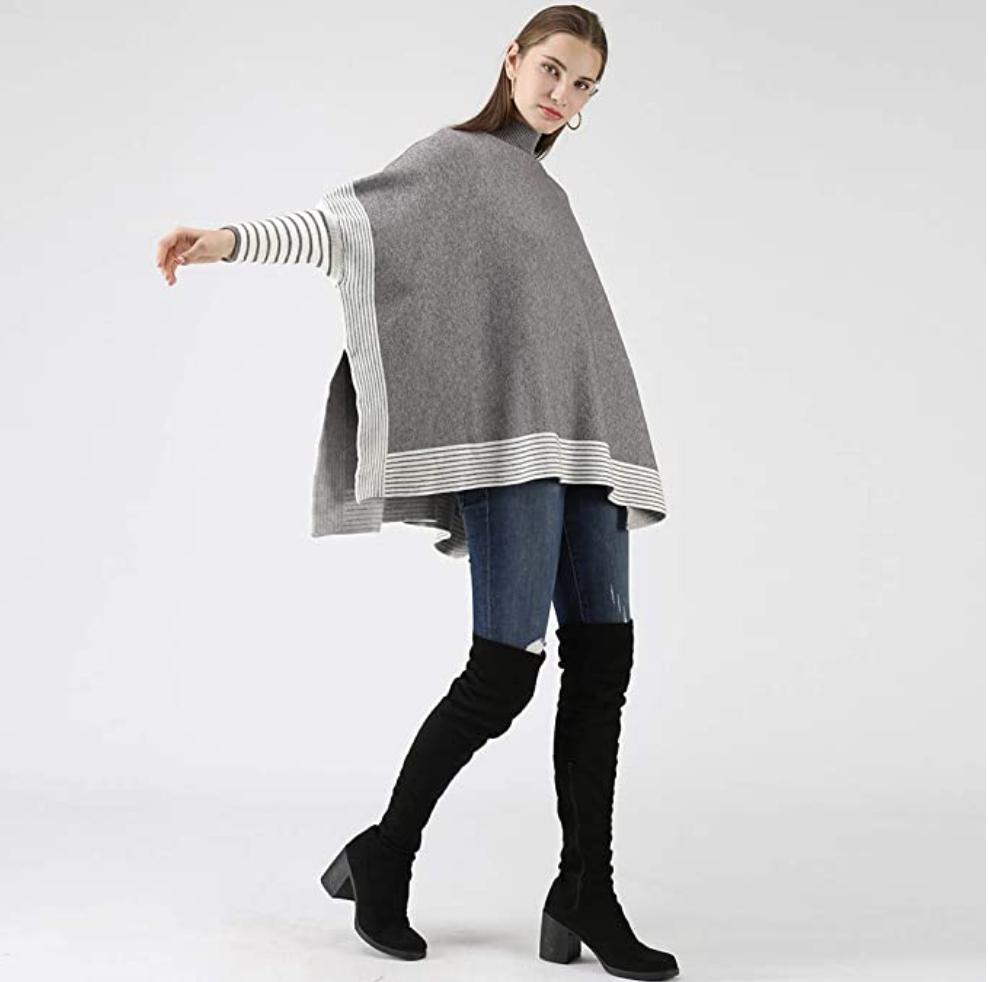 Chicwish Women's Striped Oversize Soft Knit Cape Sweater Pullover