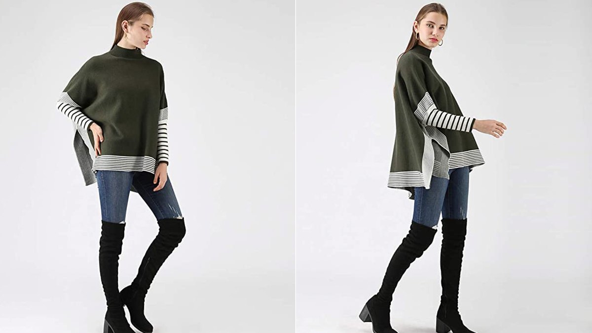 Chicwish Women's Striped Oversize Soft Knit Cape Sweater Pullover
