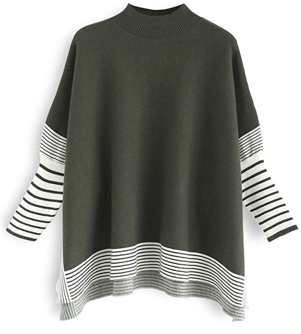 Chicwish Women's Striped Oversize Soft Knit Cape Sweater Pullover