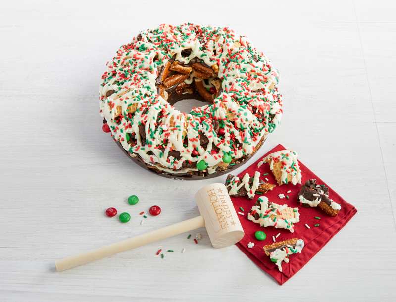 Chocolate Pretzel Wreath With Holiday Mallet