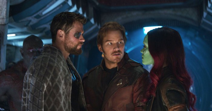 Chris Pratt Hilariously Begs Chris Hemsworth to Stop Working Out Avengers Infinity War Dave Bautista Zoe Saldana