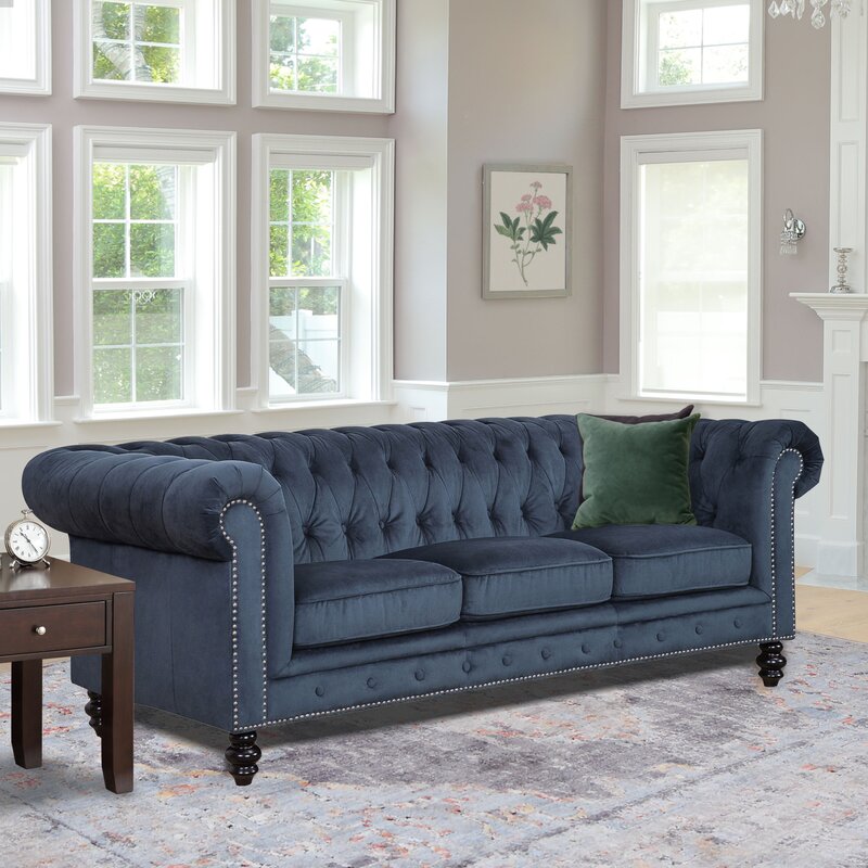 Eufaula 87" Wide Rolled Arm Chesterfield Sofa