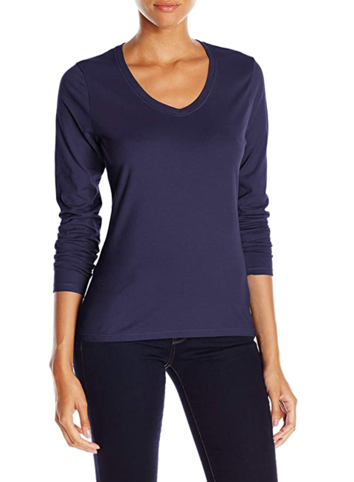 Hanes Simple V-Neck Long-Sleeve Top Is Your Key to Casual Comfort ...