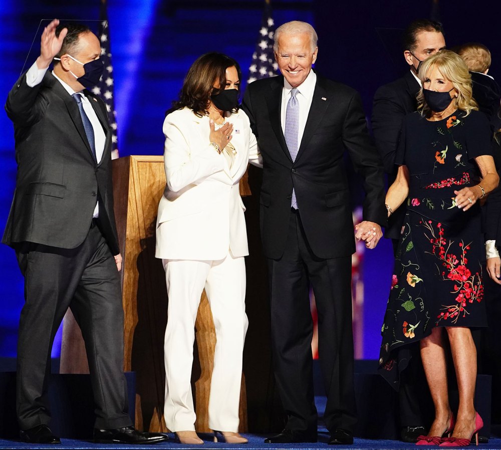 Kim Kardashian Shares Photos With Kanye West After Congratulating Joe Biden on Victory Jill Biden Kamala Harris Doug Emhoff