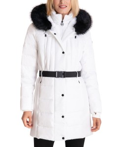 MICHAEL Michael Kors Belted Faux-Fur-Trim Hooded Puffer Coat