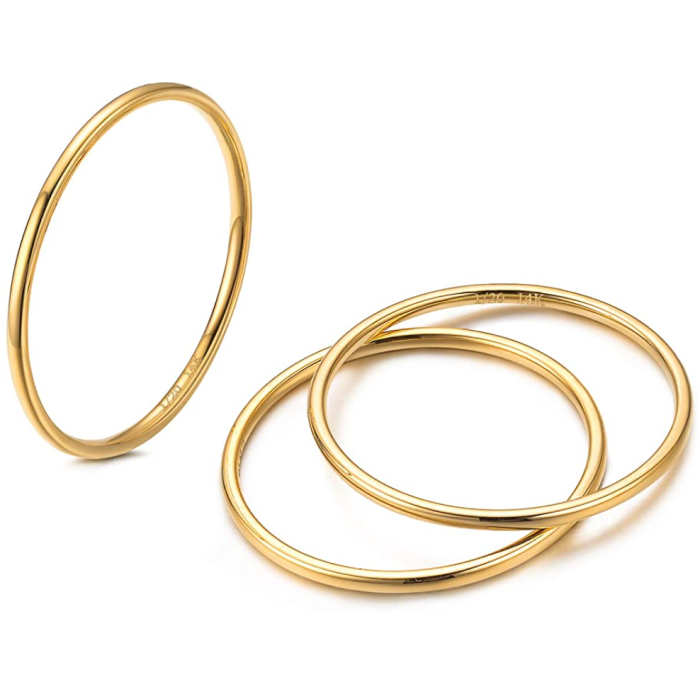 NOKMIT Anillos apilables llenos de oro de 14 quilates de 1 mm para mujer