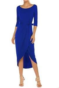Qearal Women's Fall Short 3/4 Sleeve Belted Dress