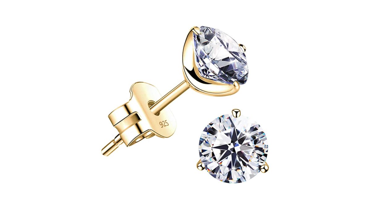 Raneecoco "STUNNING FLAME" 18K Gold Plated Silver Brilliant Cut Simulated Diamond Cubic Zirconia Stud Earrings