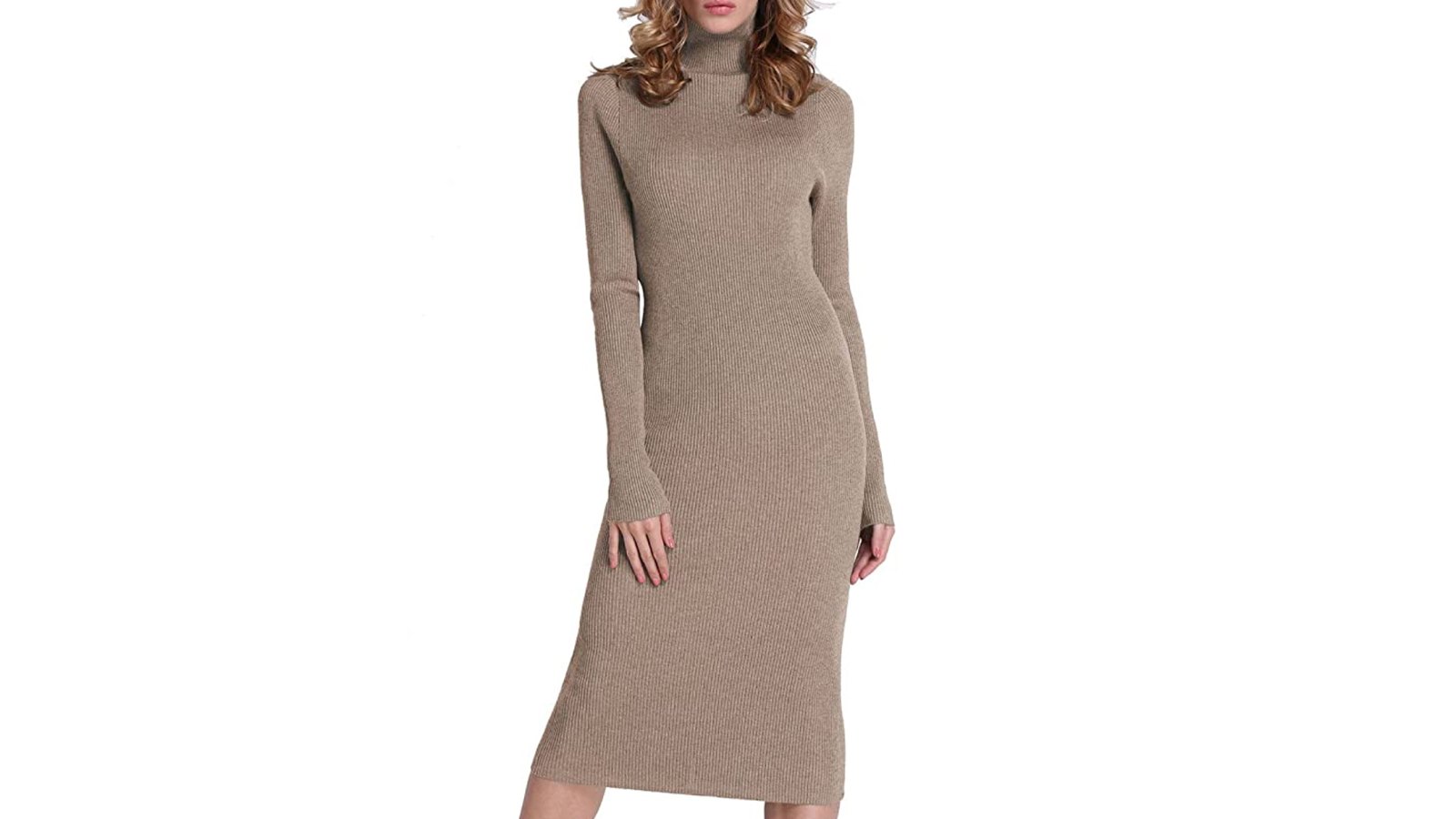 Rocorose Women's Turtleneck Ribbed Long Sleeve Knitted Sweater Dress